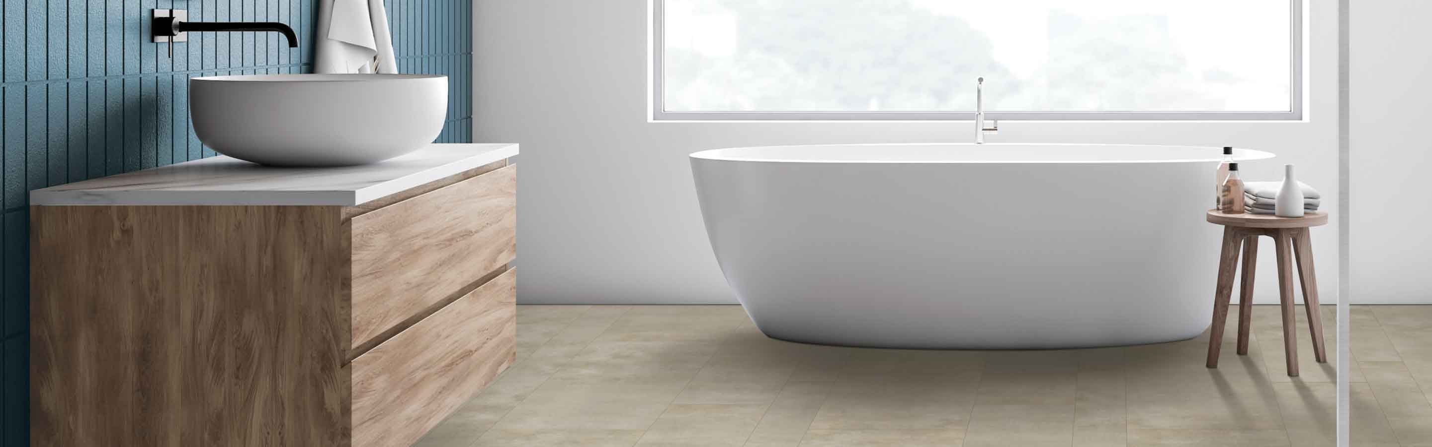 Bathroom with vinyl flooring and soaking tub